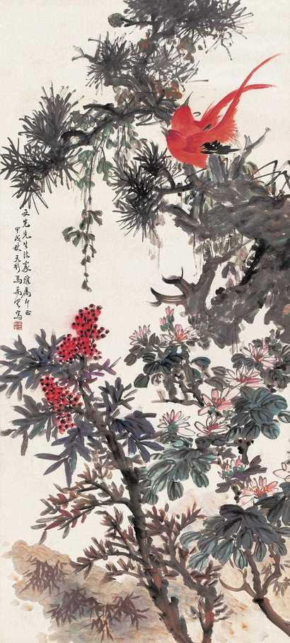 马万里 1934年作 花鸟 立轴